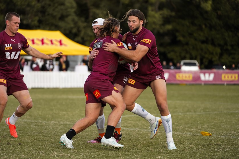 Queensland forwards at training.