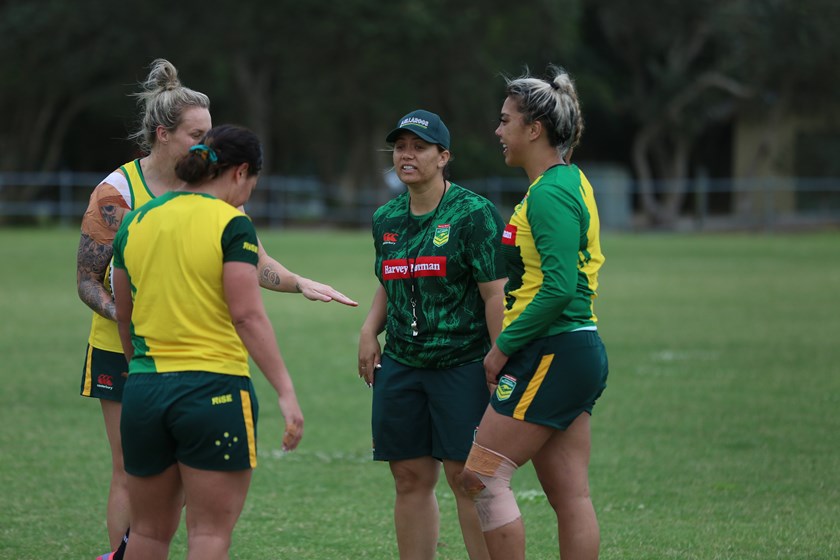 Jess Skinner with Jillaroos players in preparation for the Rugby League World Cup.