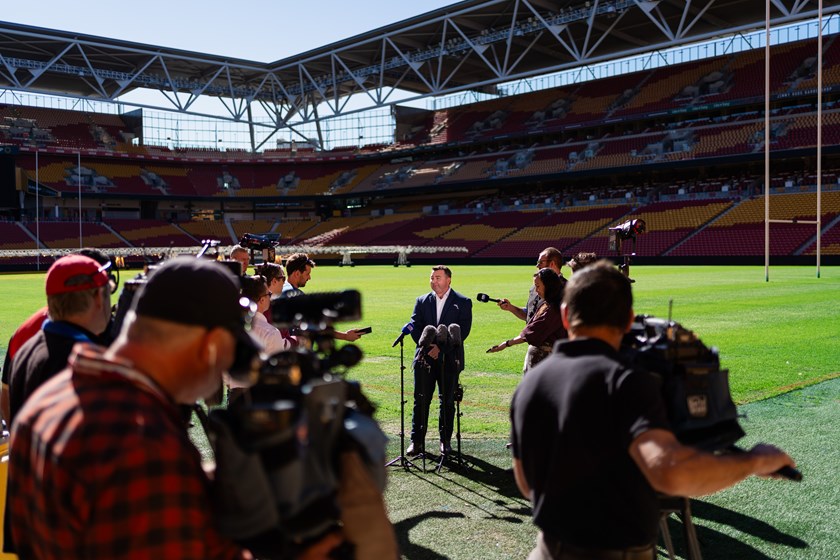Dolphins CEO Terry Reader addresses media ahead of the game against the Rabbitohs.